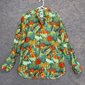 Dan Roma 100% Linen Button Shirt Mens Small Butterfly Jungle Tropical Lino Italy
